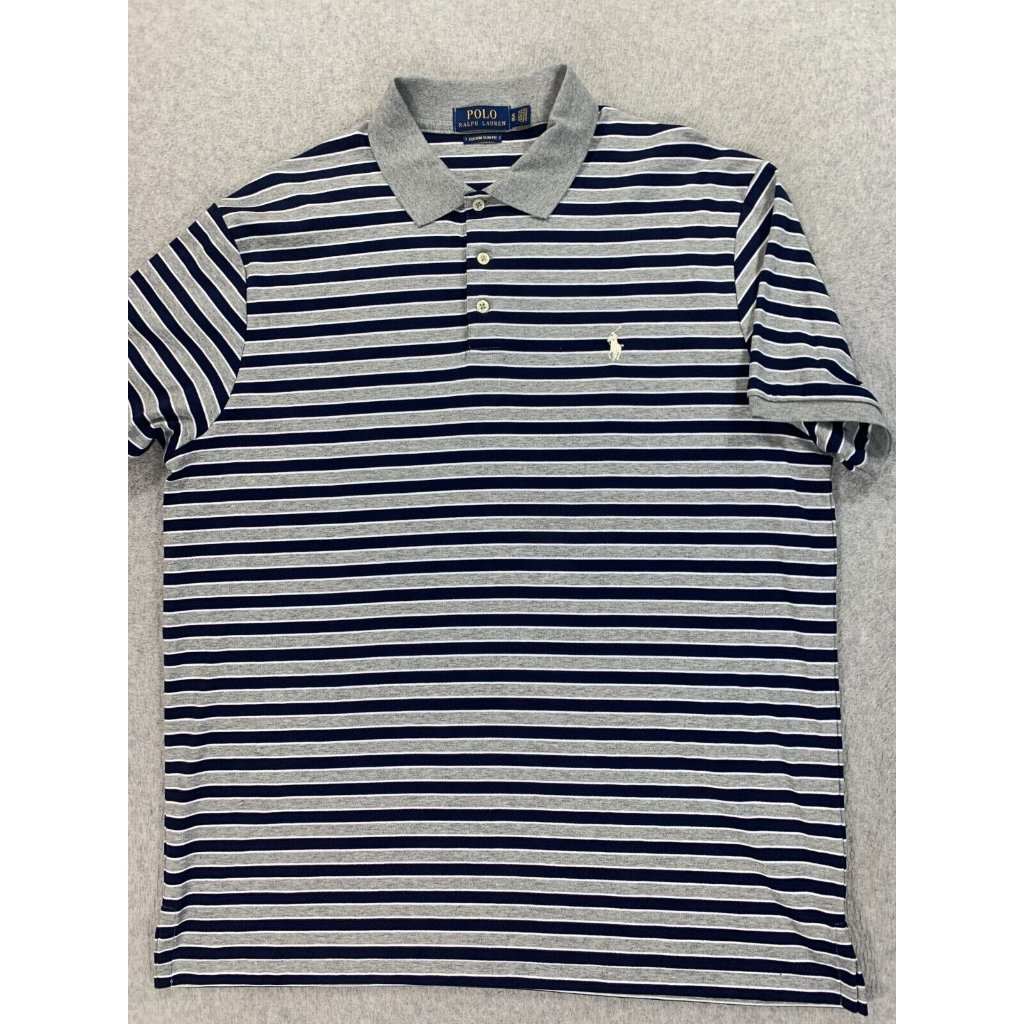 Polo Ralph Lauren Custom Slim Fit Striped Polo Shirt (Men's Xl) Blue/Gray